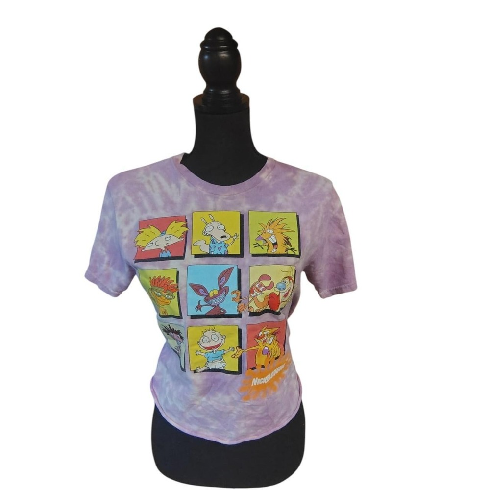 Nickelodeon 90s Cartoon Character Tie Dye Crop T Shirt Purple Womens Small